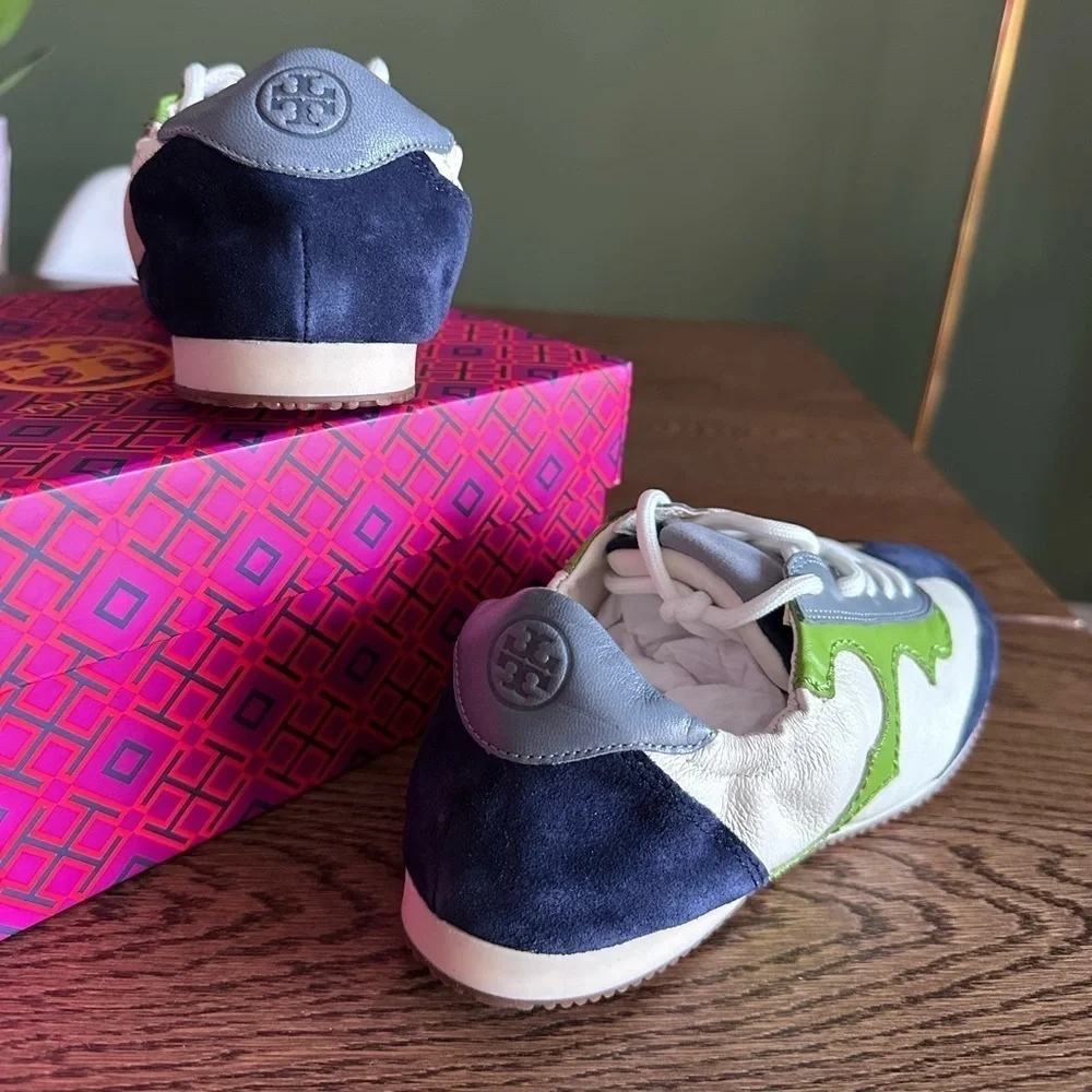 NEW! NIB! Tory Burch Tory Serif Sneaker Vintage Tumbled Leather Size 6.5